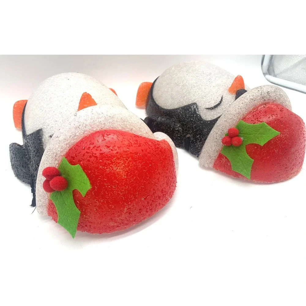 Vintage Melted Plastic Popcorn Penguin Christmas Decor Pair Matching 12in Retro